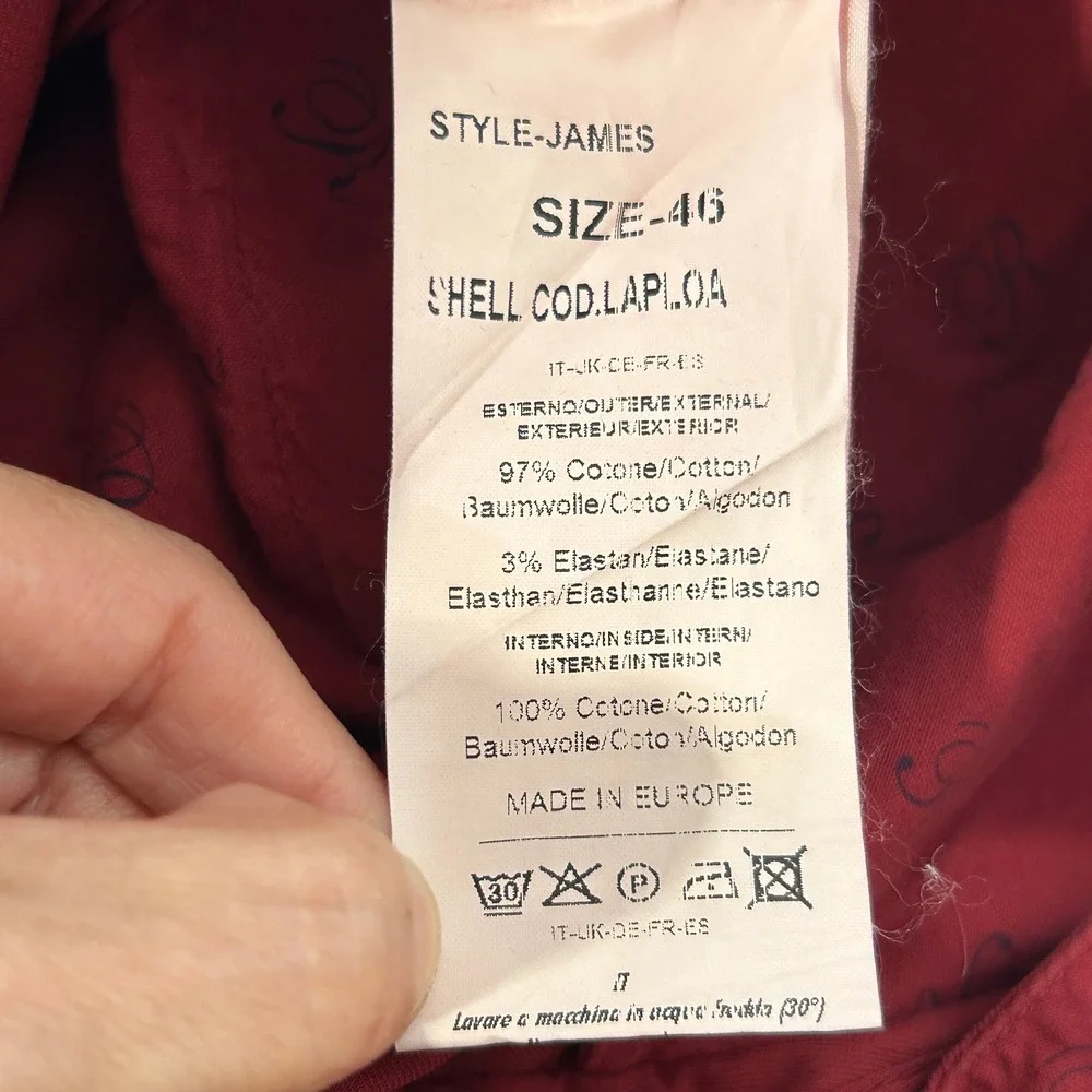 Sartoria Rossi Mens Chino Pants Red Cotton Slim Fit Trousers 30x30